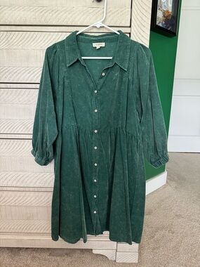 Umgee Forest Green Button-Front Midi Dress